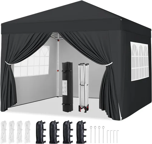 Miniatura 11 de Yaheetech Toldo desplegable de 10 x 10 pies con 4 paredes laterales extraíbles, tienda instantánea cerrada portátil, tienda de campaña impermeable