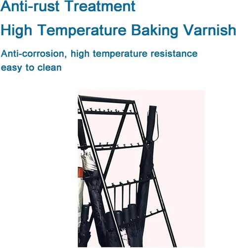 Miniatura 5 de Soporte plegable de metal de gran tamaño para paragüas, soporte para paragüas, oficina en casa, pasillo, almacenamiento con ganchos y bandeja Marrón
