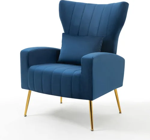 Miniatura 7 de Sillas decorativas de terciopelo con respaldo de ala y almohada lumbar, sillón moderno para sala de estar, dormitorio, silla auxiliar de recepción
