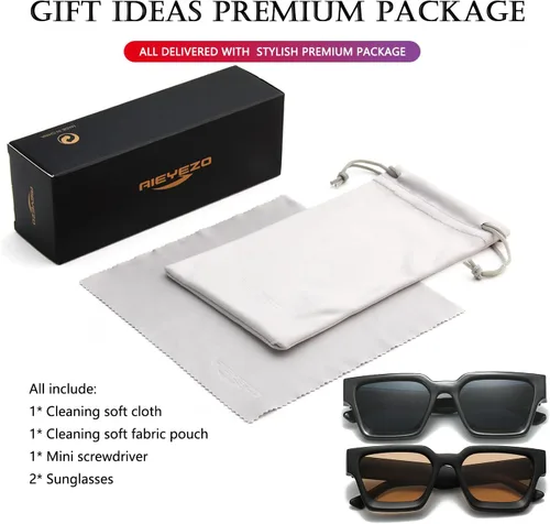 Miniatura 38 de AIEYEZO Gafas de sol cuadradas para mujeres y hombres, gafas de sol cuadradas con montura gruesa, estilo de diseñador simple
