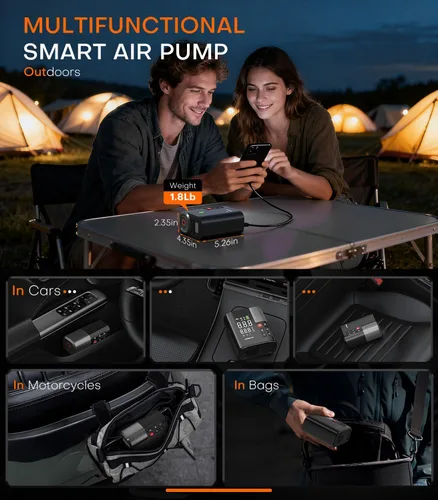 Miniatura 10 de Inflador de neumáticos, compresor de aire portátil, bomba de aire SuperBars 3 veces más rápida con aplicación, bomba eléctrica de neumáticos de 160