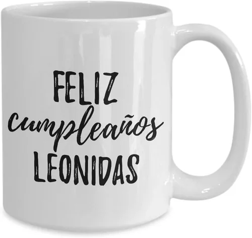 Miniatura 2 de Feliz Cumpleanos Leonidas - Taza de café con nombre personalizado en español, 15 onzas