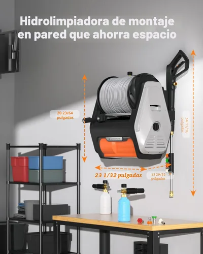Miniatura 5 de Giraffe Tools Lavadora a presión de montaje en pared PRO con máximo 3700PSI 1.6 GPM, motor sin escobillas mejorado de 1800 W, hidrolavadora Plateado