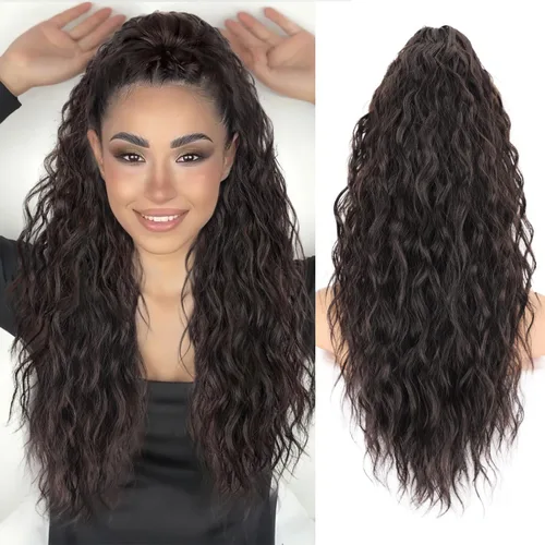 Miniatura 28 de ORSUNCER Extensión de cola de caballo de 18" con pinza rizada, cola de caballo esponjosa, extensiones de pelo sintético de aspecto natural para mujer