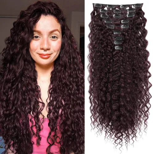 Miniatura 16 de LONAI Extensión de Cabello, 9 piezas, 56 cm de largo, castaño, extensiones de cabello rizadas con pinza, LN002, extensiones de cabello sintético