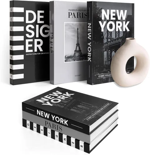 Juego de 3 libros decorativos de diseño para decoración del hogar, estética, falsos en blanco y negro, para decoración en mesa de café, estantería,