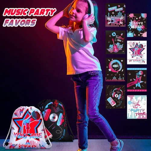 Miniatura 4 de Funtery 32 piezas de bolsas con cordón para fiesta musical, bolsas de regalo para fiesta musical, bolsas de golosinas de cumpleaños para regalos