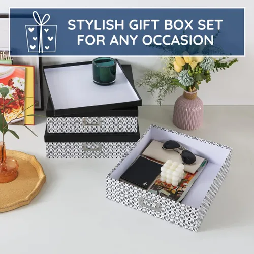 Miniatura 7 de Soul & Lane Cajas de almacenamiento decorativas en blanco y negro con tapas para organizar, juego de 3 cajas de almacenamiento jumbo para álbumes