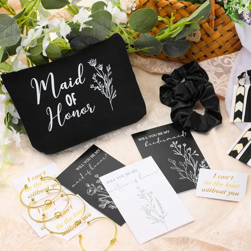 Miniatura 3 de 48 piezas de 8 juegos de regalos de propuesta de dama de honor, regalos a granel de boda Will You Be My Maid of Honor Matron of Honor, bolsas de Gris
