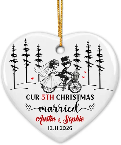 Miniatura 14 de Adorno de cerámica personalizado para la primera Navidad, nombres personalizados para parejas, regalo de primer adorno de Navidad para recién