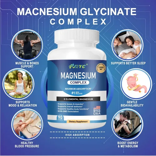 Miniatura 3 de Suplemento complejo de magnesio – 1000 mg con 8 formas de magnesio: glicinato, citrato, malato, taurato y orrotato – Apoya la función muscular
