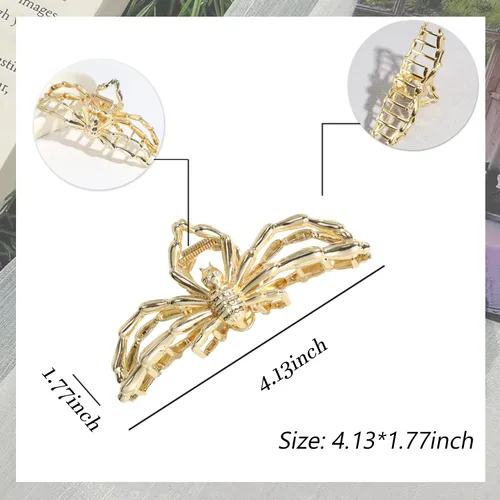 Miniatura 2 de Pinzas para el pelo de araña dorada de metal francés, pasadores grandes sin arrugas para cabello grueso y fino, horquillas elegantes para decoración