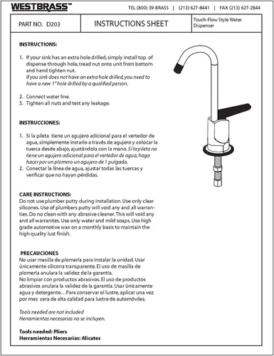 Miniatura 10 de Westbrass CO127-11 Kit de grifo dispensador de agua fría pura estilo Touch-Flo de 6 pulgadas con unidad de filtro en línea debajo del fregadero y 2