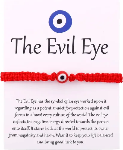 SUMMER LOVE Handmade Jewelry Evil Eye Bracelets with Card,Black Red String Bracelets Kabbalah Protection Luck Amulet for Women Men Friends Pulseras
