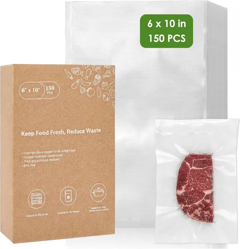 Miniatura 10 de Moretoes - 200 piezas de bolsas selladoras al vacío, bolsas para conservar alimentos de un cuarto de galón, 8" x 12", sin BPA, bolsas precortadas