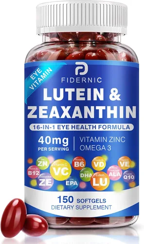Suplemento de luteína y zeaxantina AREDS 2 Plus+, vitaminas oculares, 40 mg de luteína y 8 mg de zeaxantina con vitaminas C, E, zinc, omega-3 y