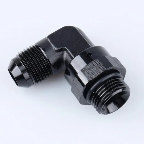 Miniatura 15 de AC PERFORMANCE Adaptador de ajuste de rosca de tubo de aluminio de 90 grados -8 AN macho a -8 AN ORB con junta tórica O Ring Port giratorio, negro