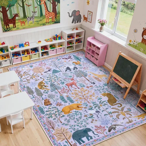 Miniatura 11 de OJIA Alfombras azules con estampado de selva de 5 x 7 pies para sala de estar, suaves, ultrafinas, lavables, para dormitorio, alfombra de entrada