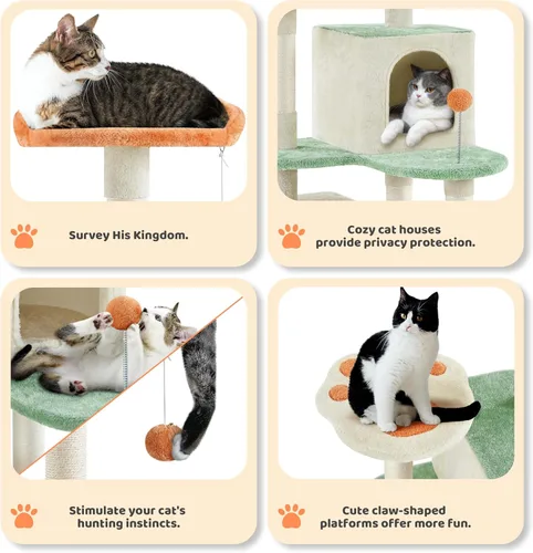 Miniatura 4 de Yaheetech Torre de árbol para gatos de 57.5 pulgadas, centro de actividades multifuncional con plataforma en forma de pata de gato, postes