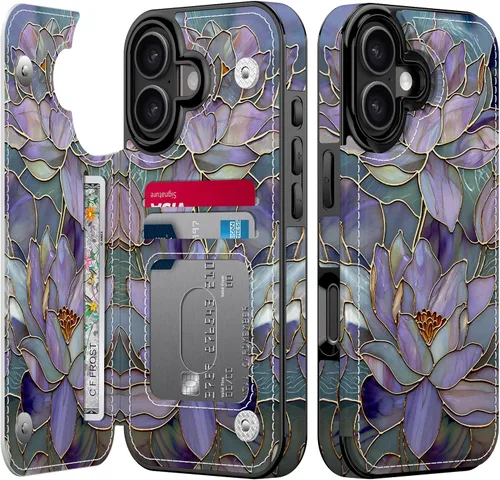 Miniatura 99 de FUNMIKO Funda tipo cartera para iPhone 13 con tarjetero, bloqueo RFID, protección de grado militar y obras de arte impresas con rayos UV, cierre