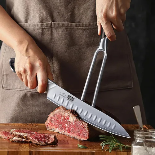 Miniatura 5 de HOSHANHO Tenedor de carne de 7 pulgadas, tenedor afilado de doble punta para carne, tenedor profesional japonés de acero inoxidable de alto carbono