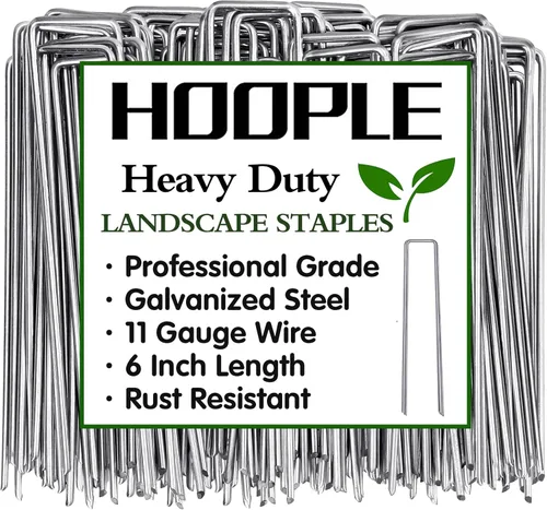 HOOPLE Paquete de 120 grapas galvanizadas de 15 cm, calibre 11 para paisaje, estacas para decoraciones al aire libre, grapas antióxido para tela de