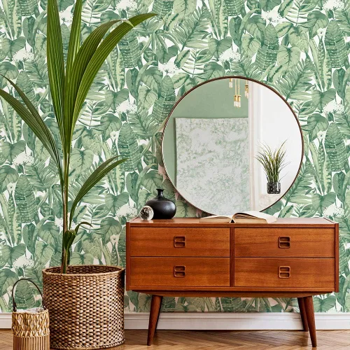 Miniatura 3 de Tempaper Jungle Green Tropical - Papel tapiz removible para despegar y pegar, paquete de dos, 20.5 pulgadas x 16.5 pies, fabricado en los Estados