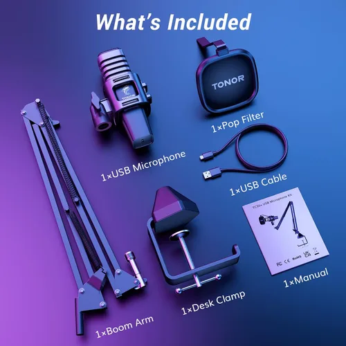 Miniatura 7 de TONOR Micrófono USB para juegos, juego de microfono de transmisión RGB, micrófono de computadora de grabación de podcasts para PS4/5, Discord