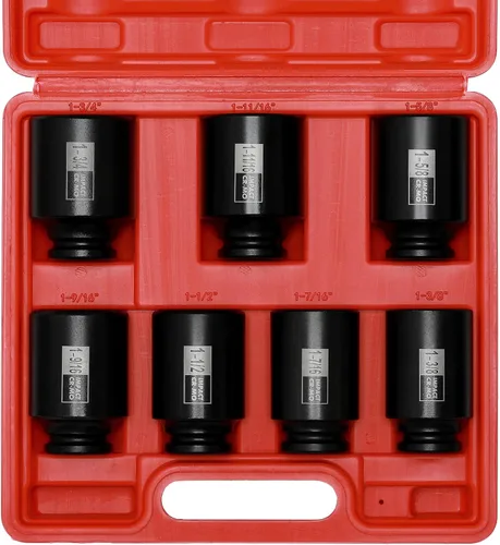 Miniatura 8 de Mayouko 7PCS Juego de llaves de impacto profundo de 1/2 pulgada, 1-3/8" - 1-3/4", dados de tuerca de eje del husillo, SAE, profundo, 6 puntos, CR-MO