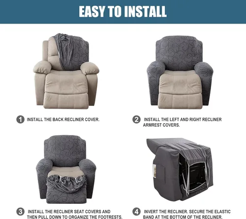 Miniatura 5 de Funda para Sillón Reclinable de 4 Piezas Elástica, Funda Deslizable de Sofá, Cubierta de Sofá para Sofá Reclinable de 1 Asiento, Protector