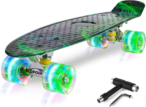 Patinetas, Monopatín Completo de 56 cm, Mini Cruiser para Niños, Niñas, Adolescentes Principiantes con Ruedas de Luces Intermitentes Coloridas,