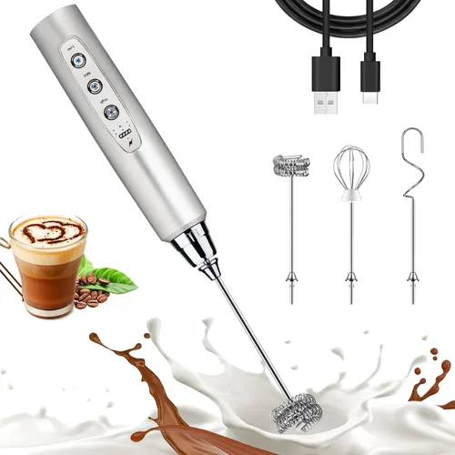 Miniatura 8 de Nahida Espumador de leche verde granito para café, espumador de mano recargable batidor eléctrico con 3 cabezales, 3 velocidades, mezclador