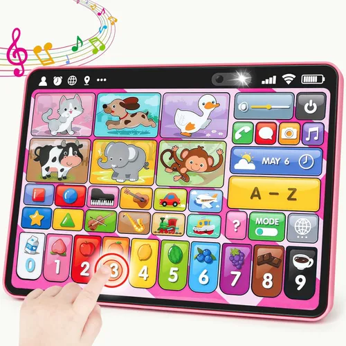 Tableta de juguete educativo trilingüe con música y sonido, juguetes Montessori de terapia del habla para niña y niño de 1 año, juguete musical para