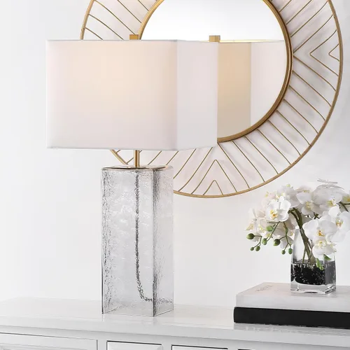 Miniatura 2 de SAFAVIEH Lighting Collection Memris Coastal Contemporary - Lámpara de mesa de cristal gris de 28 pulgadas (bombilla LED incluida)
