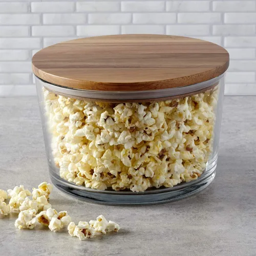 Miniatura 3 de Anchor Hocking Cuenco de vidrio con tapa, ensaladera de vidrio de 104 onzas con tapa de madera de acacia
