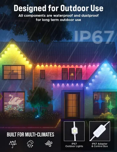 Miniatura 5 de EcoNour Luces permanentes RGB inteligentes para exteriores de 100 pies Sincronización de música, luces LED impermeables con conector de extensión