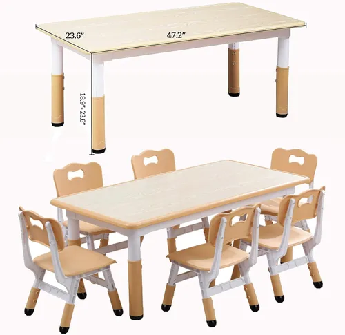 Miniatura 2 de Juego de mesa y silla para niños, altura ajustable, mesa de artes y manualidades y juego de 6 sillas para edades de 2 a 10 años, máximo 300 libras
