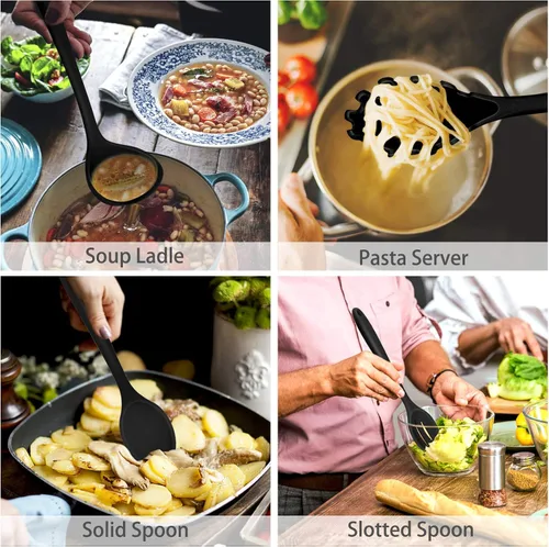 Miniatura 4 de P&P CHEF Juego de 7 utensilios de cocina de silicona, a prueba de calor, para utensilios de cocina antiadherentes, espátula antiadherente, espátula