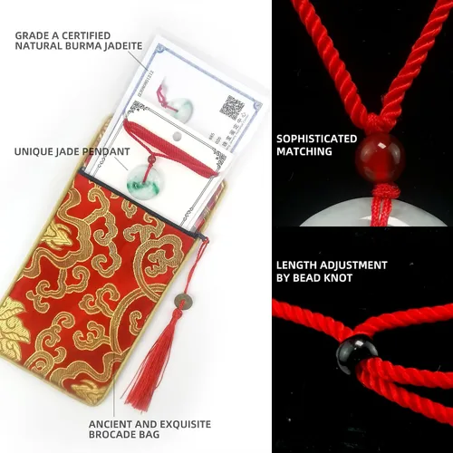 Miniatura 5 de Collar de jade de la suerte, amuleto de piedras preciosas curativas, jade natural certificado de grado A, colgante de joyería unisex con cuerda roja