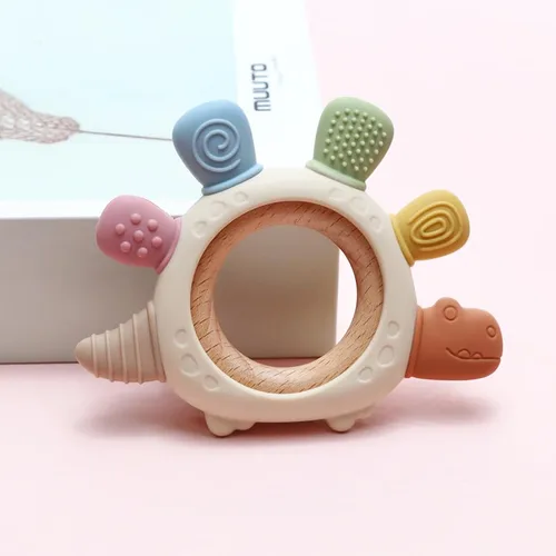 Miniatura 6 de Boobaby Mordedor de silicona de dinosaurio para bebés de 0 a 12 meses, sin BPA ni ftalatos, 100% silicona de grado alimenticio, juguete de dentición