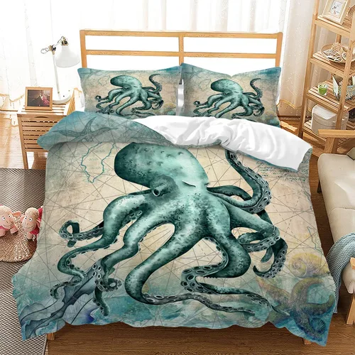 CVHOUSE Juego de funda de edredón de pulpo, tamaño individual, diseño de animales marinos, estilo mediterráneo, edredón de océano para niños y
