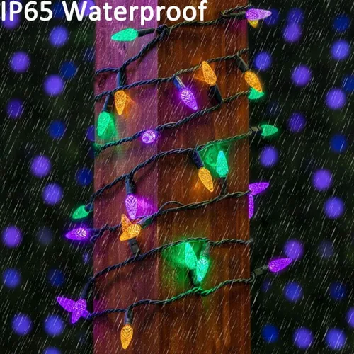 Miniatura 7 de Luces solares de Navidad para exteriores, cadena de luces C6 de fresa, luces de Mardi Gras, 100 LED, 8 modos, impermeable, uso al aire libre
