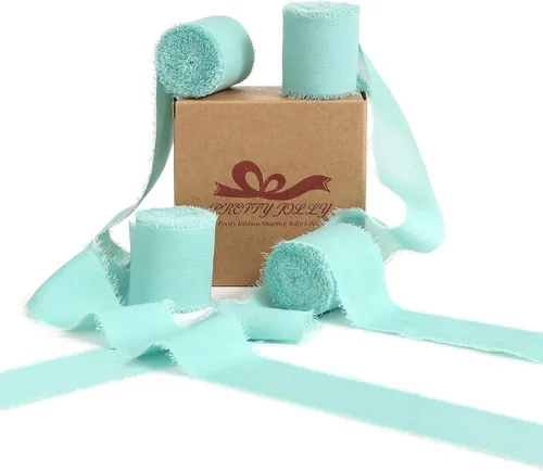 Miniatura 30 de Pretty Jolly Cinta de gasa beige para envolver regalos, 3 rollos de 2 pulgadas x 7 yardas, cinta de tela de seda hecha a mano con flecos para ramo