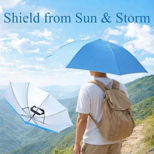 Miniatura 4 de Zerodis Paraguas, sombrero de paraguas para adultos, sombrero plegable para el sol, diadema para día lluvioso y soleado, para pesca al aire libre