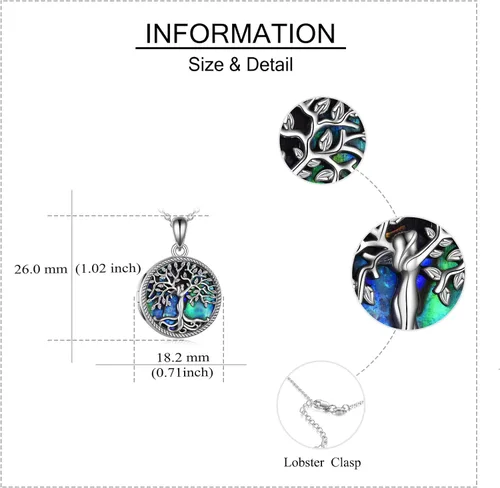 Miniatura 4 de ONEFINITY Tree of Life Locket Necklace Sterling Silver Abalone Shell Tree of Life Locket Necklace That Holds Pictures Tree of Life Jewelry for Women