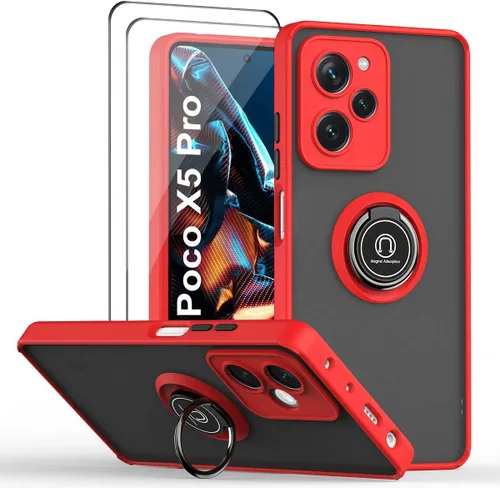 Miniatura 10 de QUIETIP Funda compatible con Xiaomi Poco X5 Pro 5G con protector de pantalla, TPU + policarbonato duro a prueba de golpes, anillo magnético
