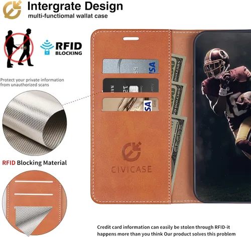 Miniatura 3 de Funda tipo cartera de cuero para Moto G Stylus 4G 2021 de 6.8 pulgadas, con bloqueo RFID, soporte magnético para tarjetas de crédito, funda de TPU a