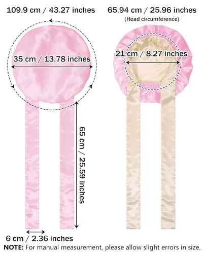 Miniatura 3 de Gorro de satén de seda para dormir, gorros reversibles para cabello rizado, gorro de noche de doble capa con banda de corbata (champán + rosa)