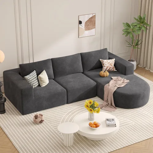 Miniatura 9 de Sofá modular con diván en forma de L, sofá cama moderno seccional Cloud con asiento profundo, sofás de compresión de esponja, no requiere montaje