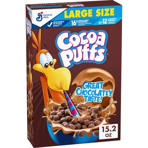 Miniatura 11 de Cocoa Puffs, cereales para el desayuno con sabor a chocolate, hechos con grano integral, bolsa resellable de 32 onzas